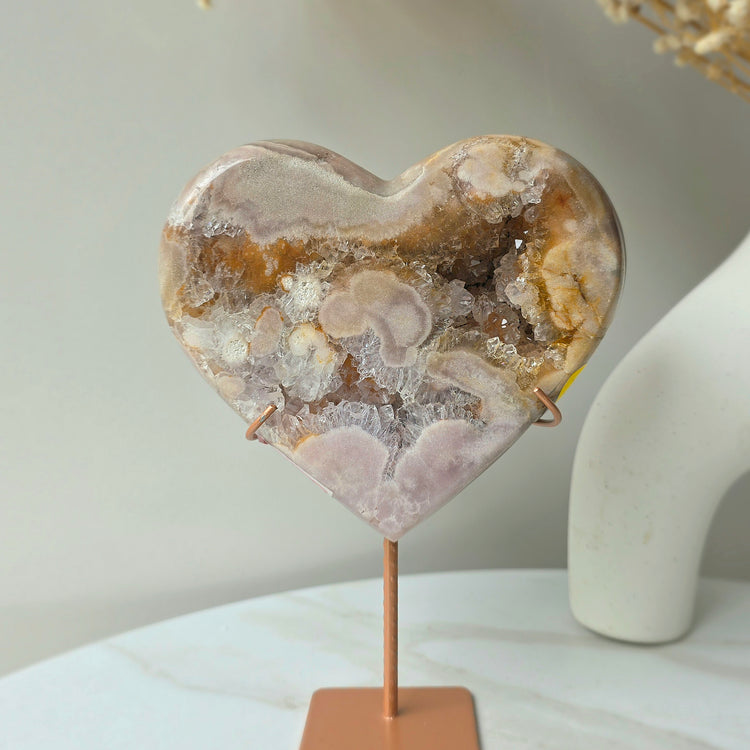 Pink Amethyst Crystal Heart with Druzy Cluster High Quality on Stand Brazil