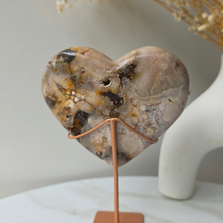 Pink Amethyst Crystal Heart with Druzy Cluster High Quality on Stand Brazil
