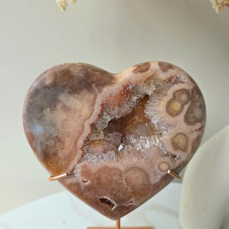 Pink Amethyst Crystal Heart with Druzy Cluster High Quality on Stand Brazil