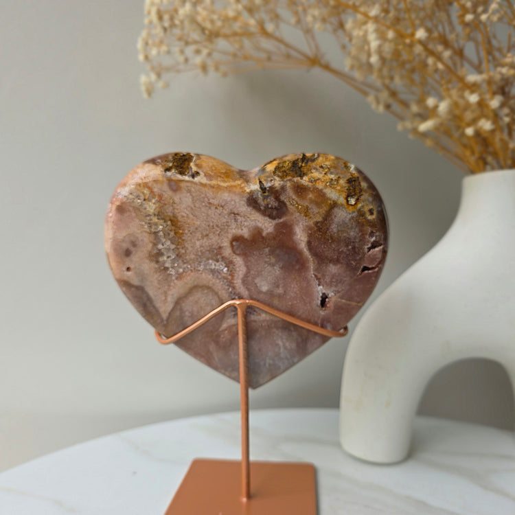 Pink Amethyst Crystal Heart with Druzy Cluster High Quality on Stand Brazil