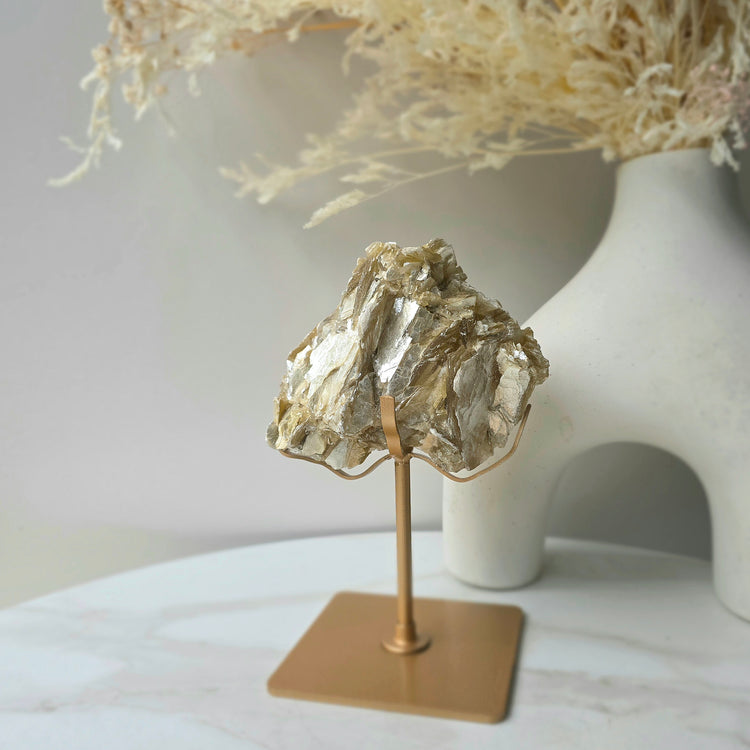 Golden Mica Crystal Cluster High Quality on Stand Madagascar