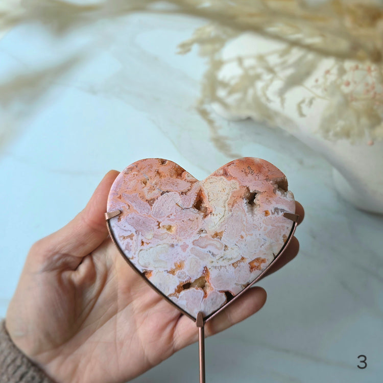 Rare Pink Carnelian Crystal Heart on Stand High Quality Indonesia