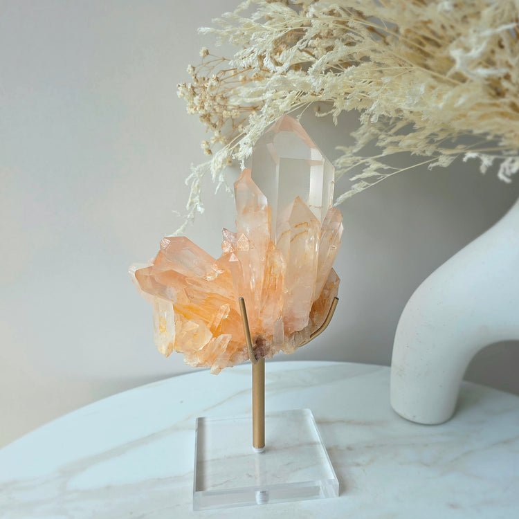 Pink Himalayan Crystal Quartz Cluster on Stand High Quality India