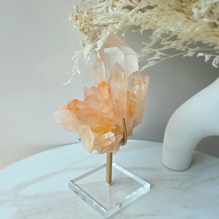 Pink Himalayan Crystal Quartz Cluster on Stand High Quality India