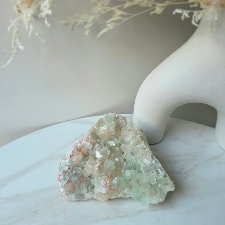 Rare Pink Green Apophyllite Crystal Cluster Collectors Pieces