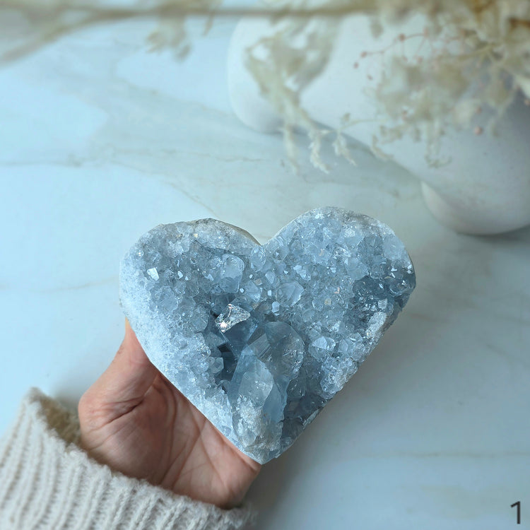 Celestite Celestine Crystal Heart on Stand High Quality Madagascar
