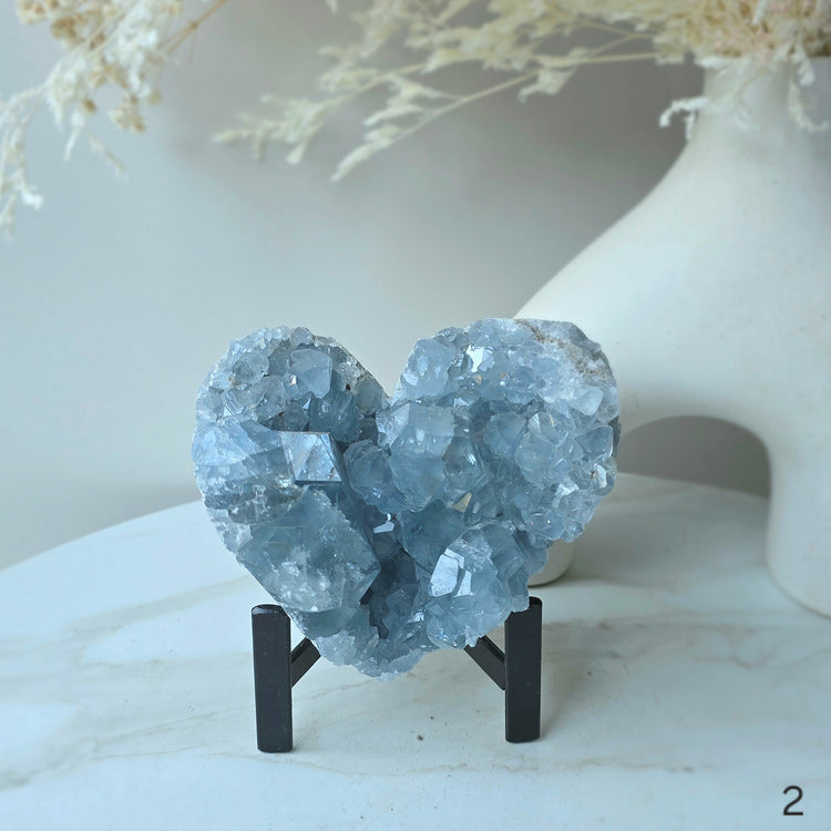 Celestite Celestine Crystal Heart on Stand High Quality Madagascar