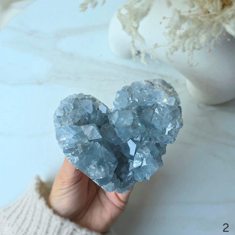 Celestite Celestine Crystal Heart on Stand High Quality Madagascar