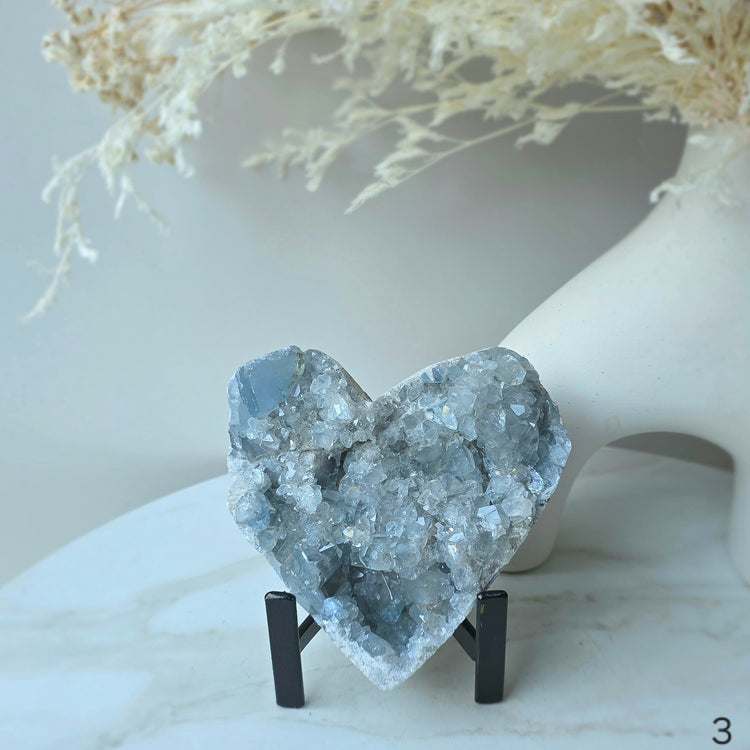 Celestite Celestine Crystal Heart on Stand High Quality Madagascar
