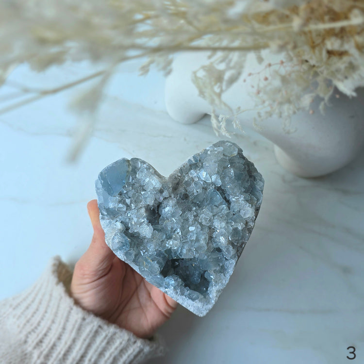 Celestite Celestine Crystal Heart on Stand High Quality Madagascar