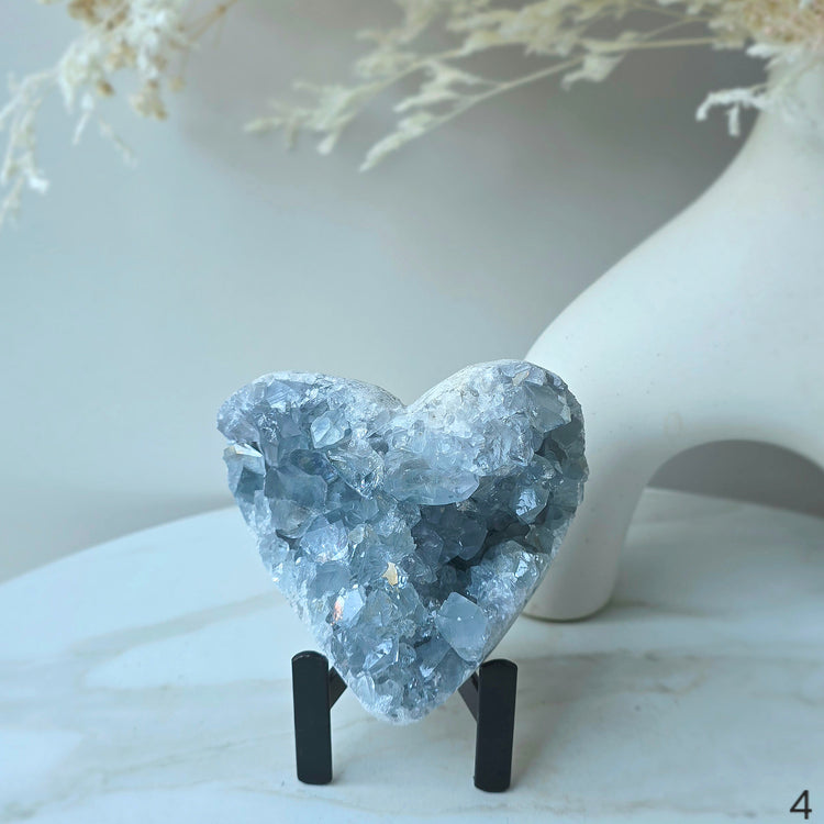 Celestite Celestine Crystal Heart on Stand High Quality Madagascar