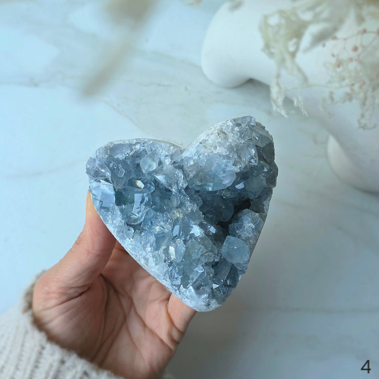 Celestite Celestine Crystal Heart on Stand High Quality Madagascar