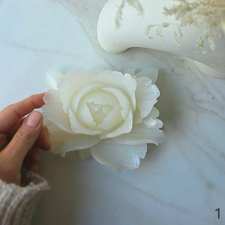 White Onyx Crystal Rose Carving