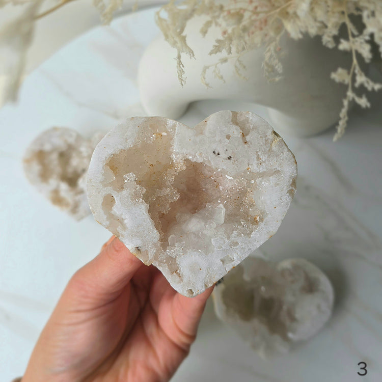 White Agate Crystal Heart with Cluster Druzy Brazil High Quality