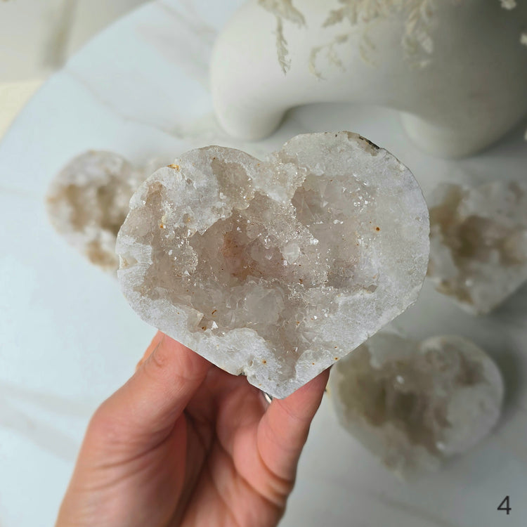 White Agate Crystal Heart with Cluster Druzy Brazil High Quality