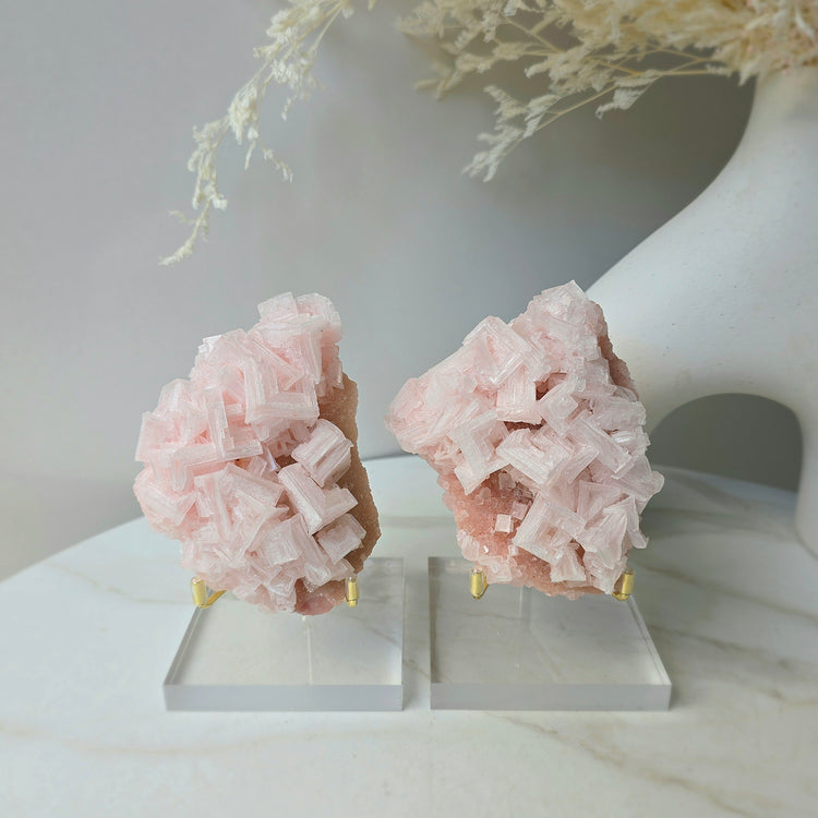 Pink Halite Crystal Cluster on Stand High Quality USA