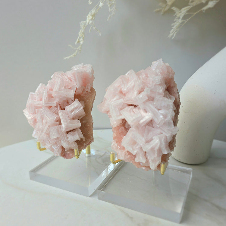 Pink Halite Crystal Cluster on Stand High Quality USA