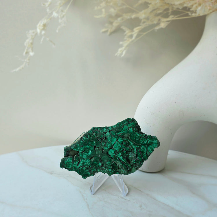 Malachite Crystal Polished Slab Slice Congo High Quality on Stand Small