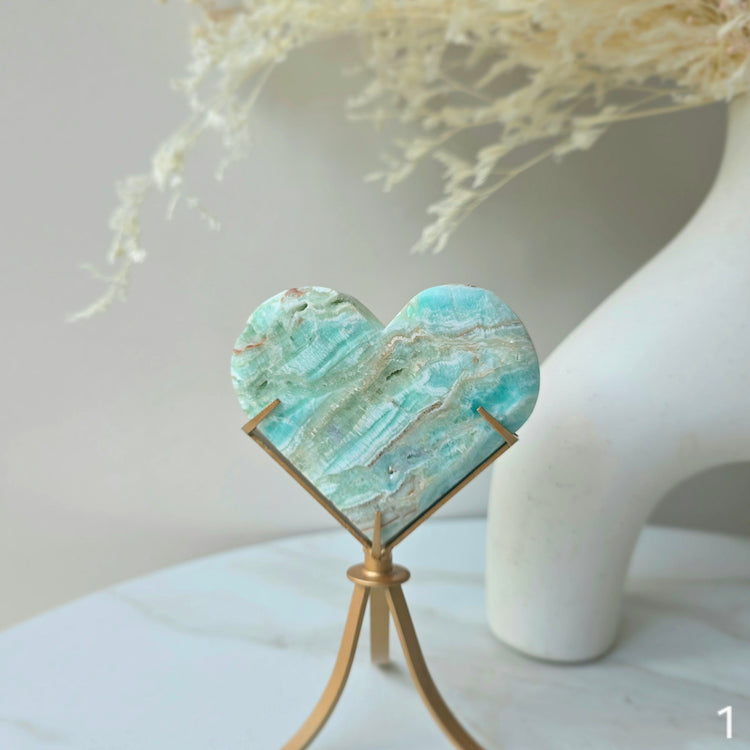 Blue Hemimorphite Crystal Heart on Stand High Quality Mexico