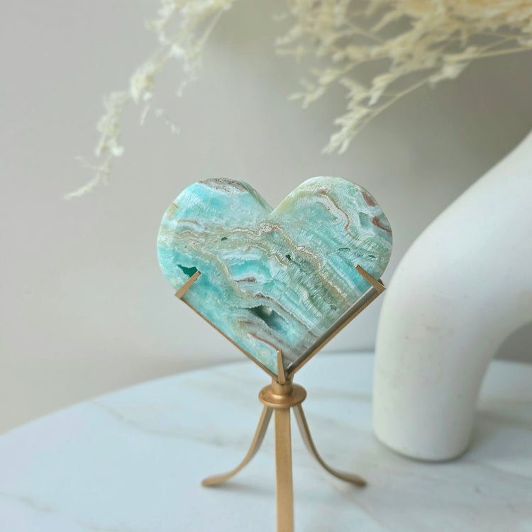 Blue Hemimorphite Crystal Heart on Stand High Quality Mexico
