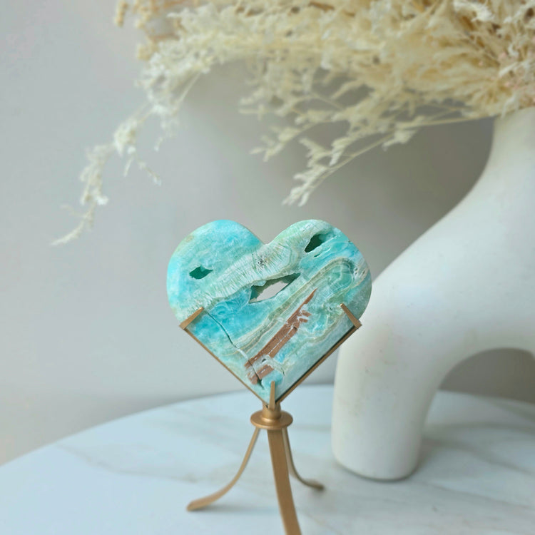 Blue Hemimorphite Crystal Heart on Stand High Quality Mexico