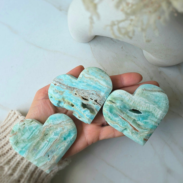 Blue Hemimorphite Crystal Heart on Stand High Quality Mexico