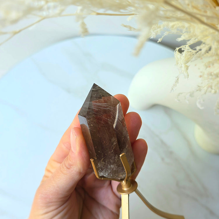 Natural Smokey Quartz with Silver Rutile Crystal Point High Quality Brazil Collectors Piece