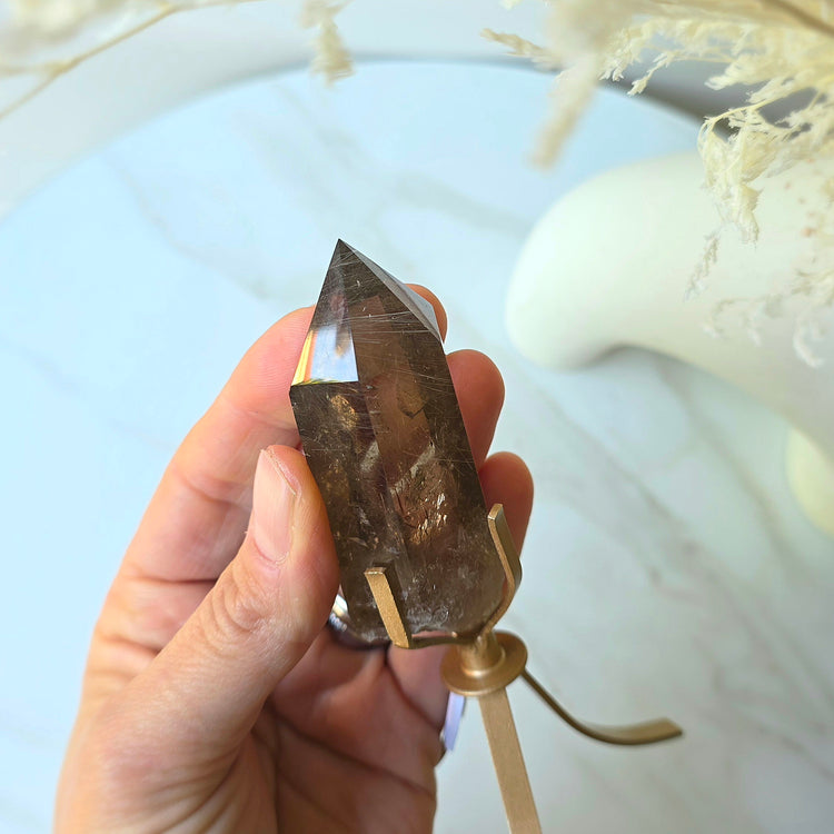 Natural Smokey Quartz with Silver Rutile Crystal Point High Quality Brazil Collectors Piece
