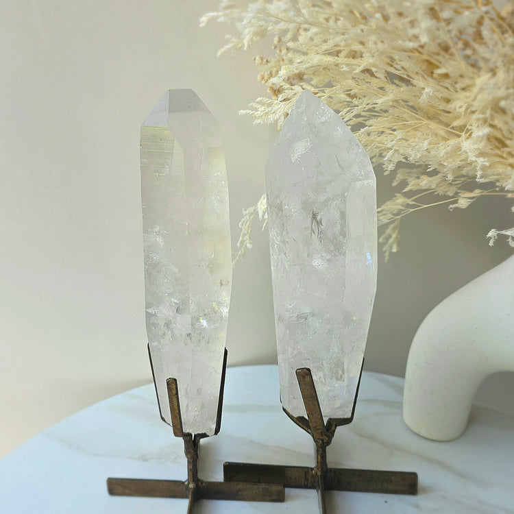 Lemurian Quartz Crystal Point in Stand High Quality Tower XL