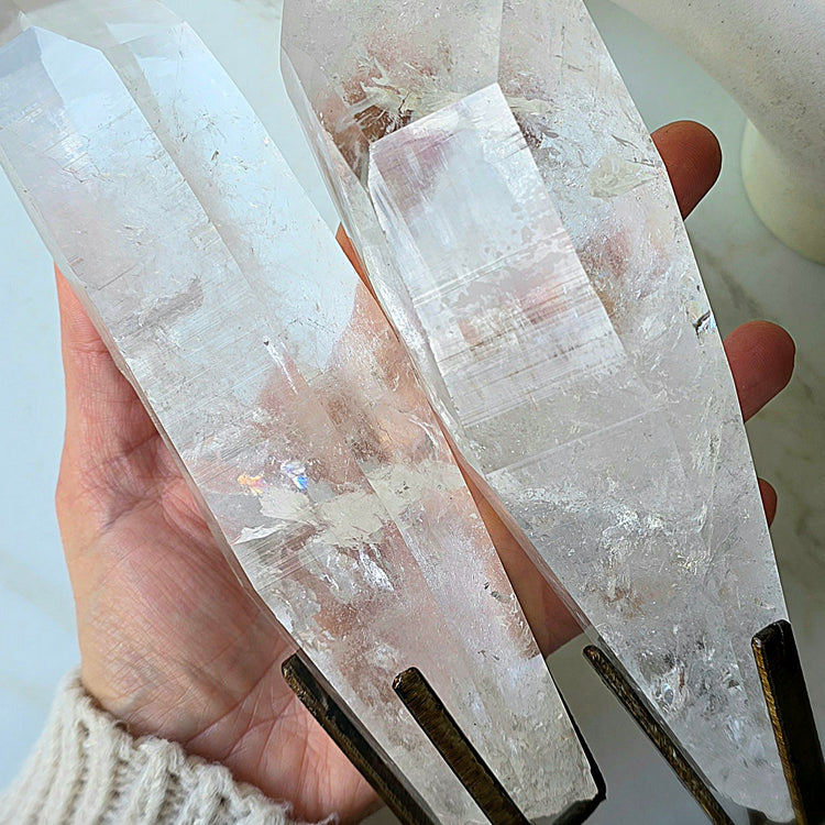 Lemurian Quartz Crystal Point in Stand High Quality Tower XL