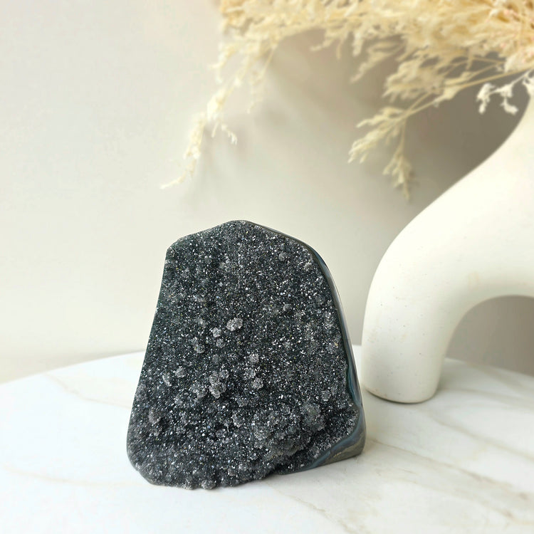 Rare Black Galaxy Amethyst Crystal Cluster on Stand Brazil Large