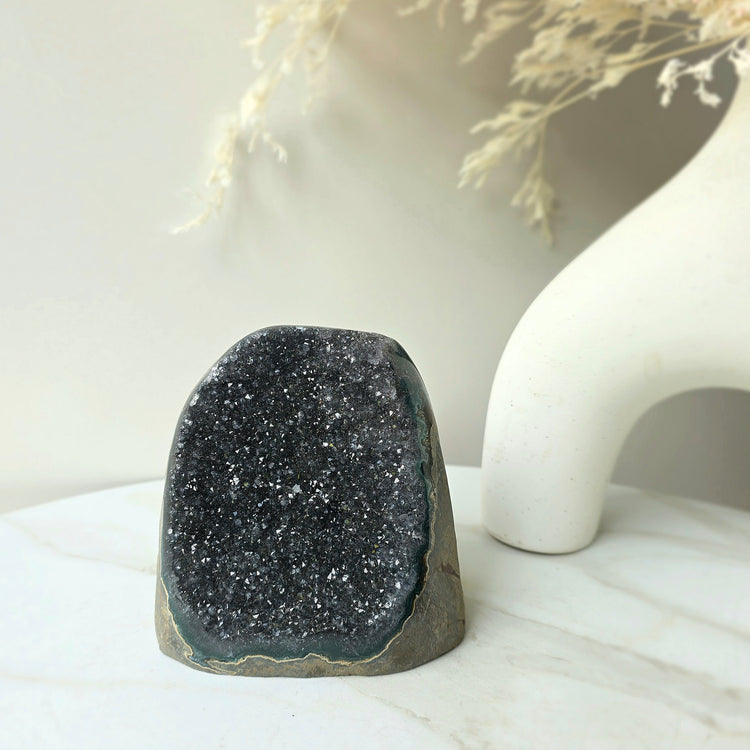 Rare Black Galaxy Amethyst Crystal Cluster on Stand Brazil Large