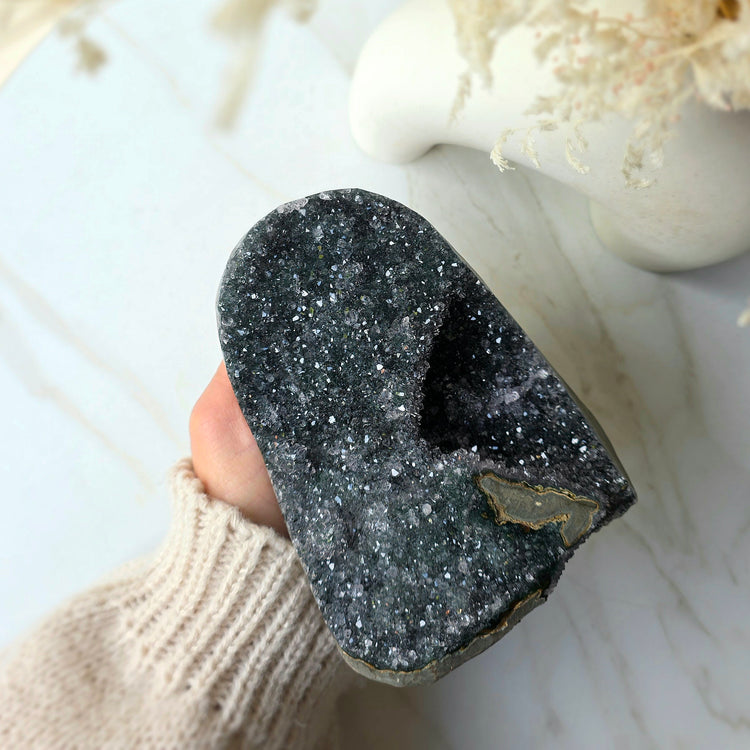 Rare Black Galaxy Amethyst Crystal Cluster on Stand Brazil Large