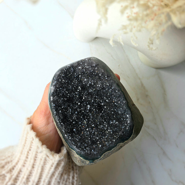 Rare Black Galaxy Amethyst Crystal Cluster on Stand Brazil Large