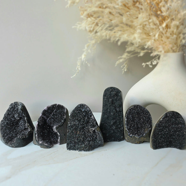 Rare Black Galaxy Amethyst Crystal Cluster on Stand Brazil