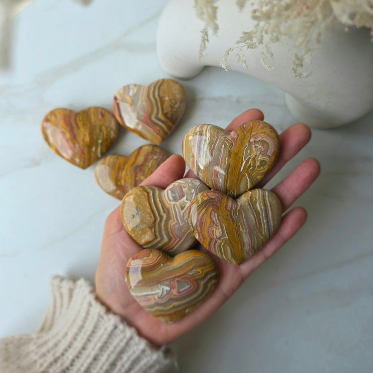 Yellow Crazy Lace Agate Crystal Heart Indonesia High Quality