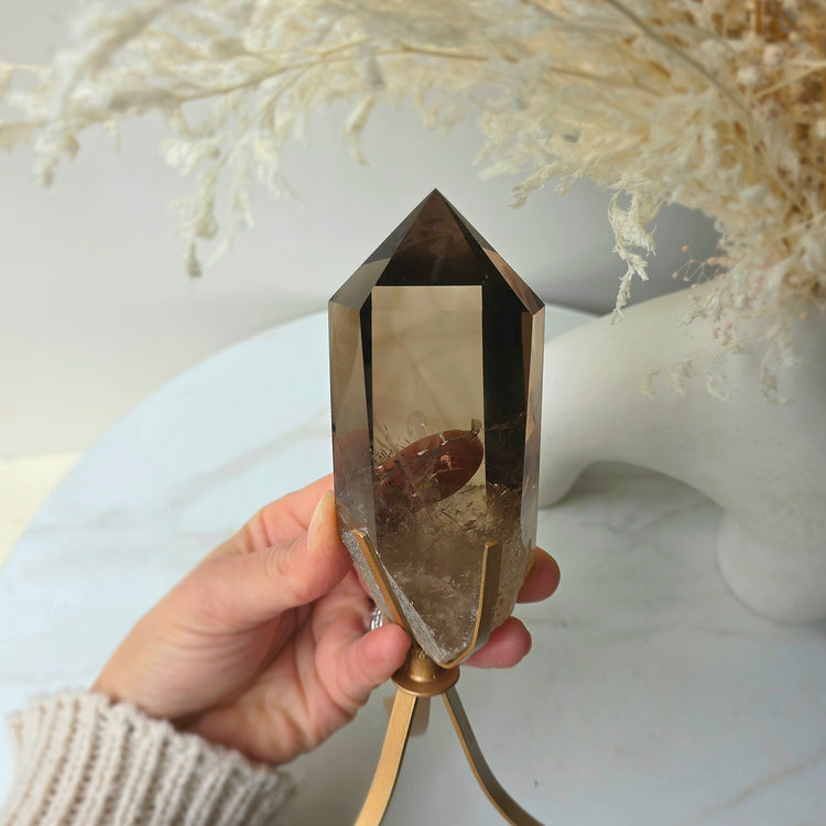 Smokey Quartz Crystal Natural Polished Point on Stand High Quality Brazil