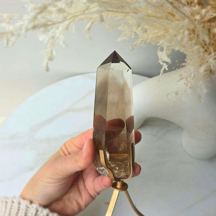 Smokey Quartz Crystal Natural Polished Point on Stand High Quality Brazil