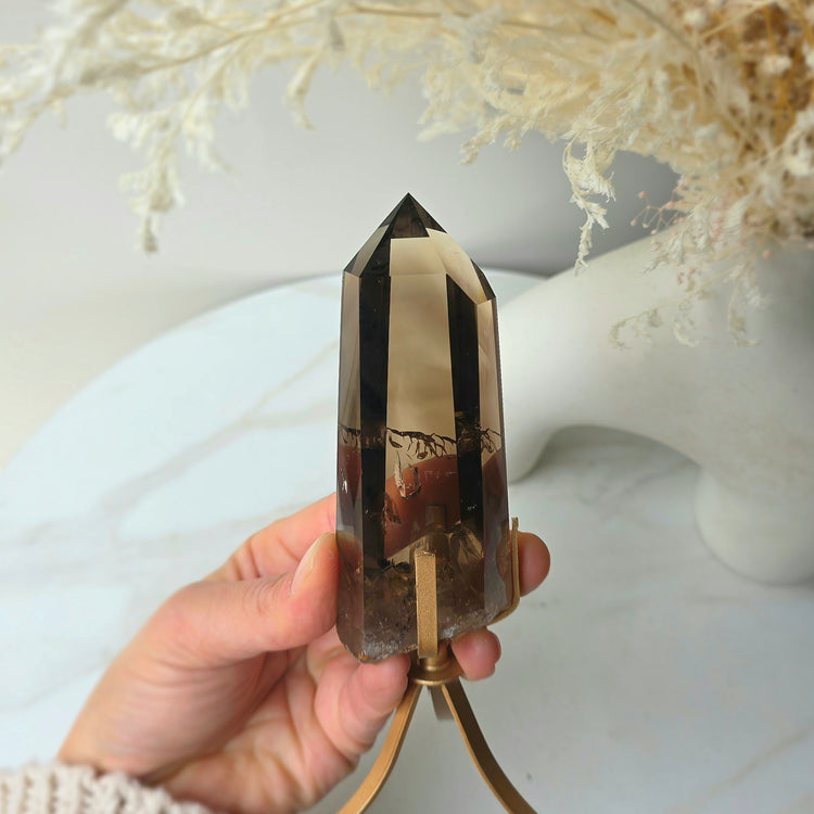 Smokey Quartz Crystal Natural Polished Point on Stand High Quality Brazil