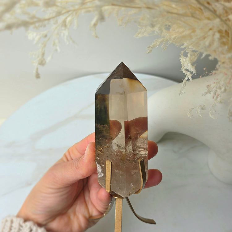 Smokey Quartz Crystal Natural Polished Point on Stand High Quality Brazil