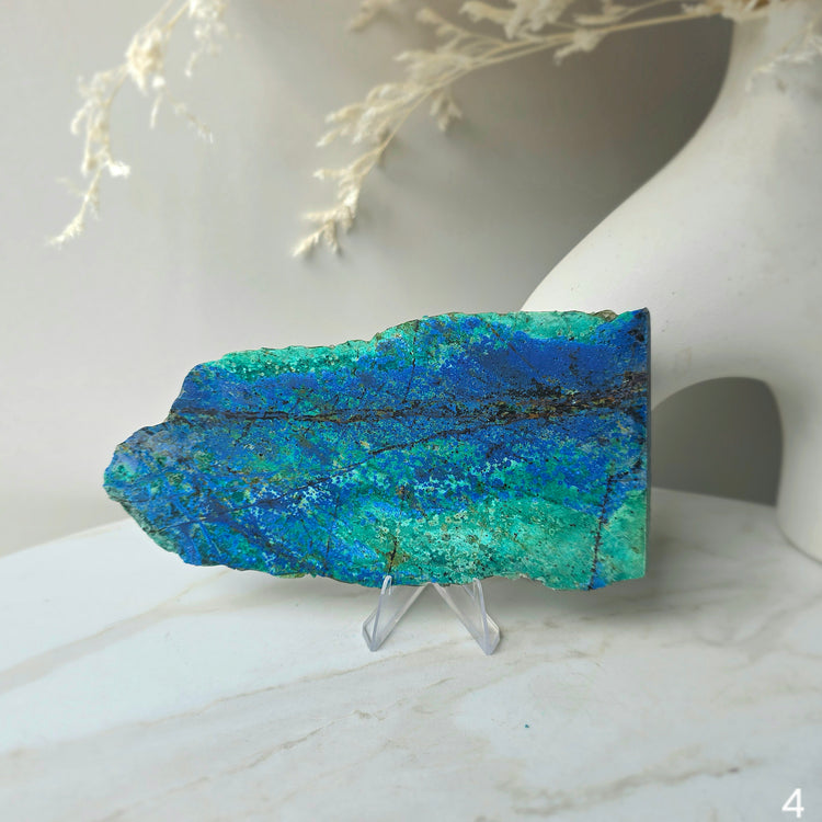 Azurite Malachite Crystal Slab Slice on Stand High Quality Peru