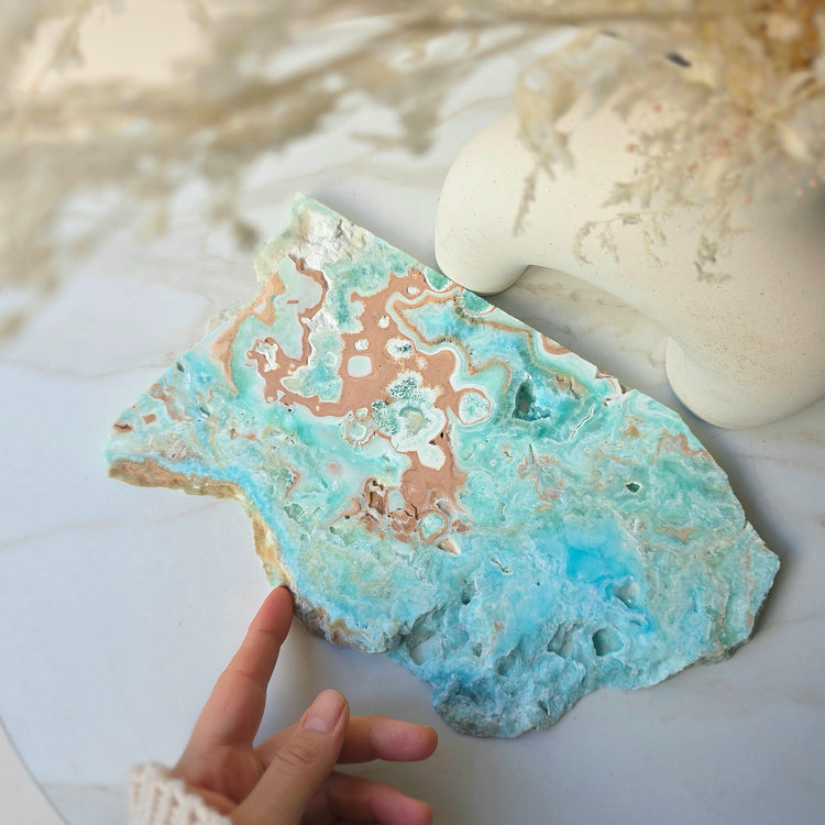 Blue Hemimorphite Crystal Slab on Stand High Quality Mexico