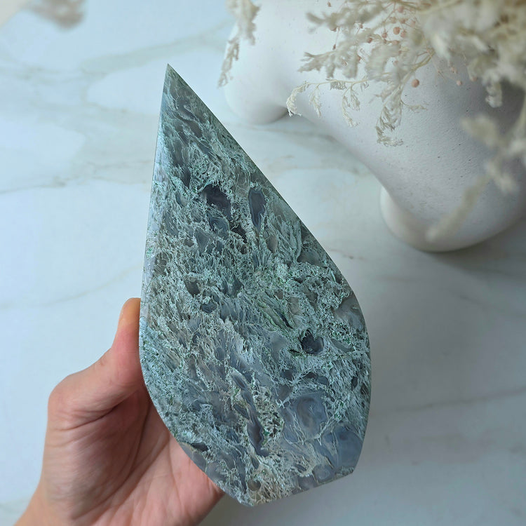 Moss Agate Crystal Diamond Flame Point High Quality Brazil