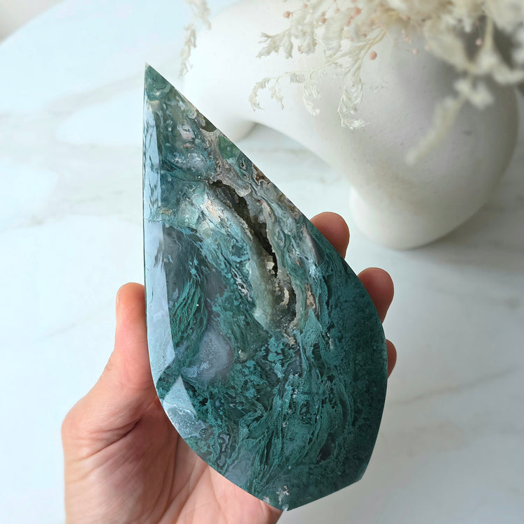 Moss Agate Crystal Diamond Flame Point High Quality Brazil