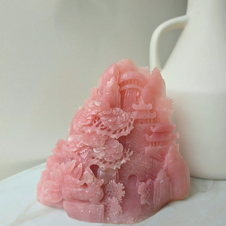 Pink Opal Magical Garden Hand Carving High Quality Peru