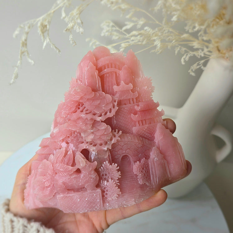 Pink Opal Magical Garden Hand Carving High Quality Peru