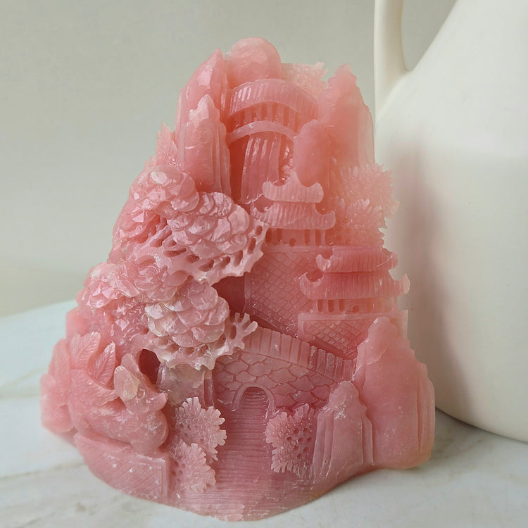 Pink Opal Magical Garden Hand Carving High Quality Peru