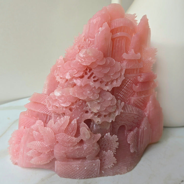 Pink Opal Magical Garden Hand Carving High Quality Peru