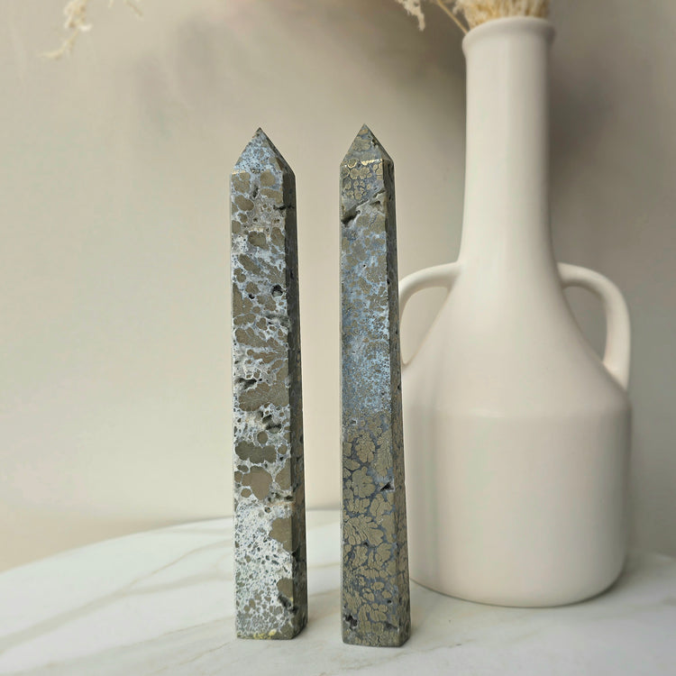 Pyrite in Agate Tower Point Obelisk High Quality Brazil