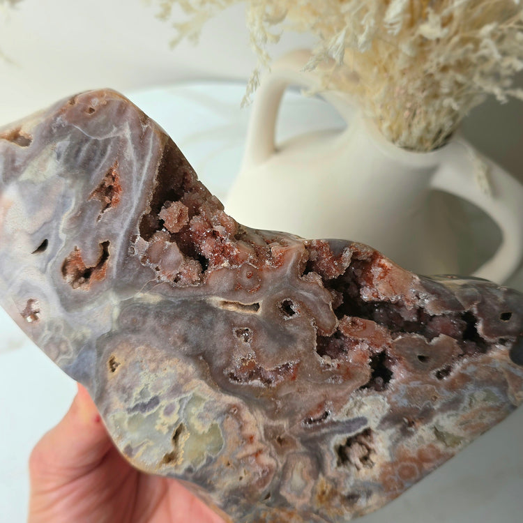 Pink Amethyst Crystal Slab Slice High Quality on Stand Brazil